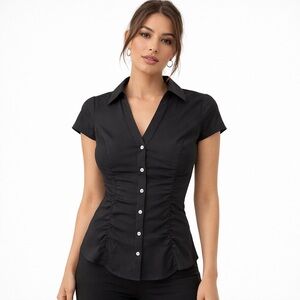 Express Design Studio Black Ruched Blouse Top Size S